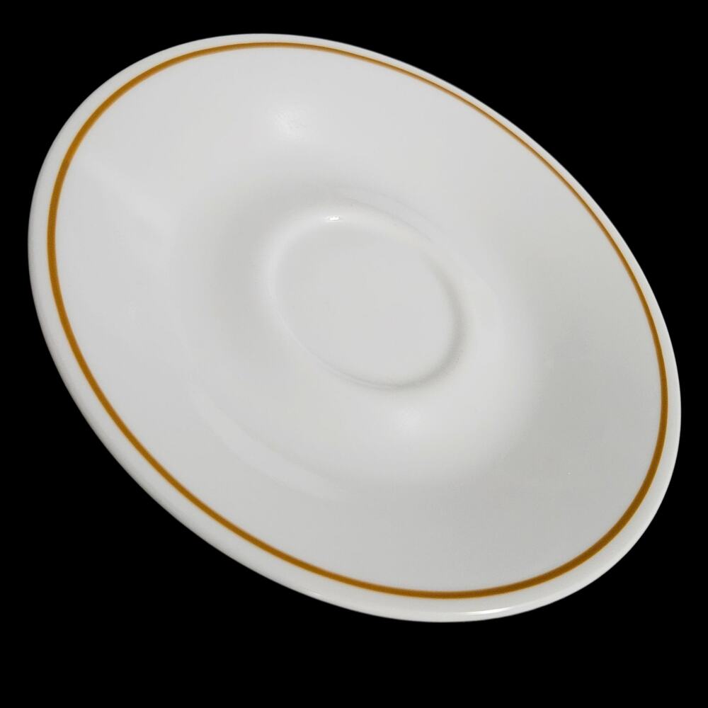 Corelle Corning White Brown Orange Rim Saucers Set of 4 Vintage